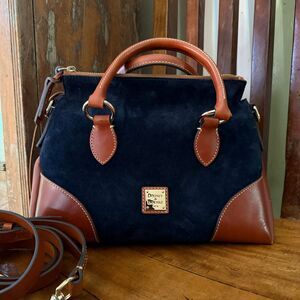 Dooney & Bourke Florentine Leather Suede Satchel Navy Cognac Crossbody Bag